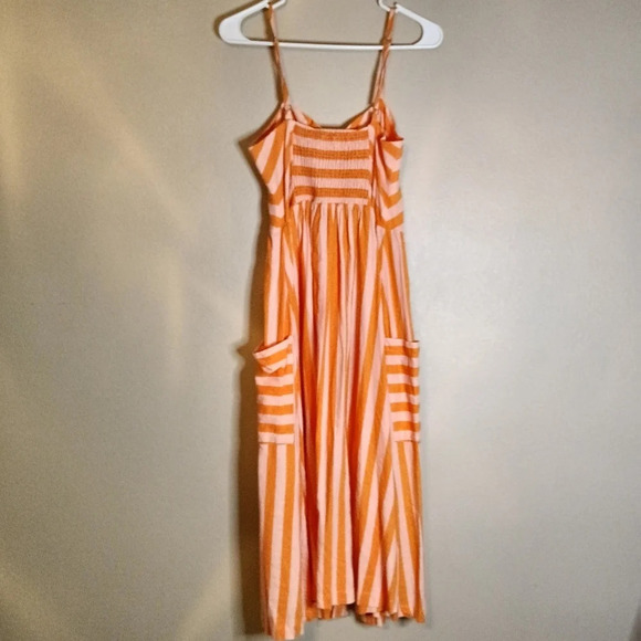 UO Cooperative Emilia Linen Button Down Midi Dress Orange Medium - Picture 5 of 12